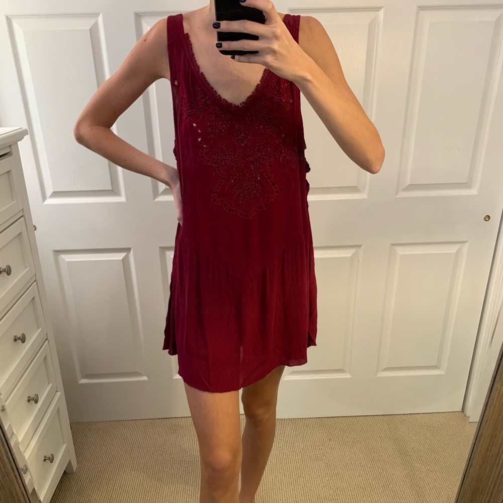 Raspberry Free People Embroidered Dress